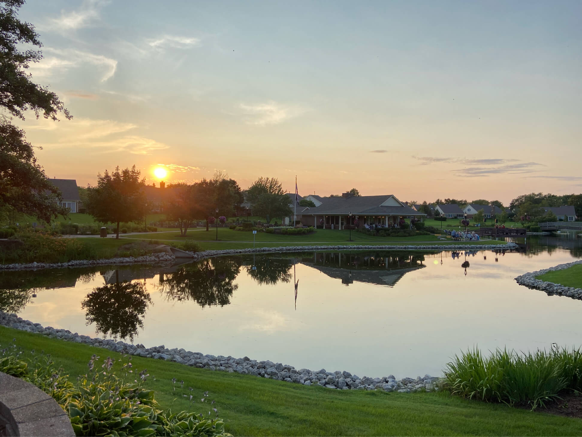 the pond at sunset
