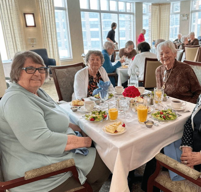 senior women dining together